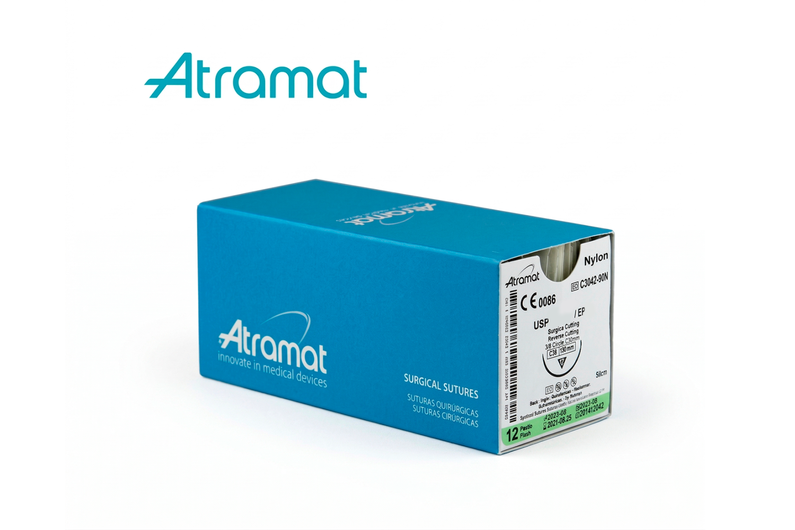 Нейлон, мононить полиамидная, 9-0 (0.3), ШПх2, 3/8, 6мм, ATRAMAT, EE6490/2-30N