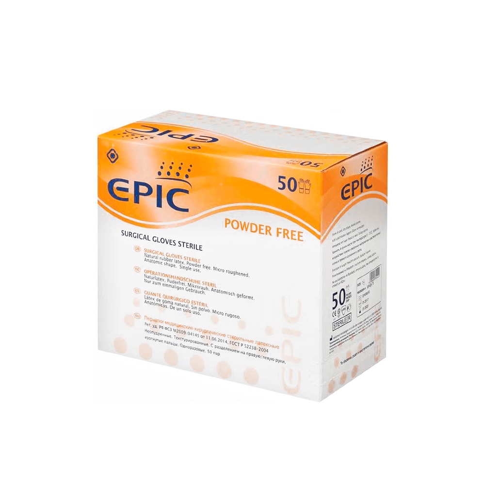 Перчатки хирургические, стерильные, неопудренные, латексные, EPIC