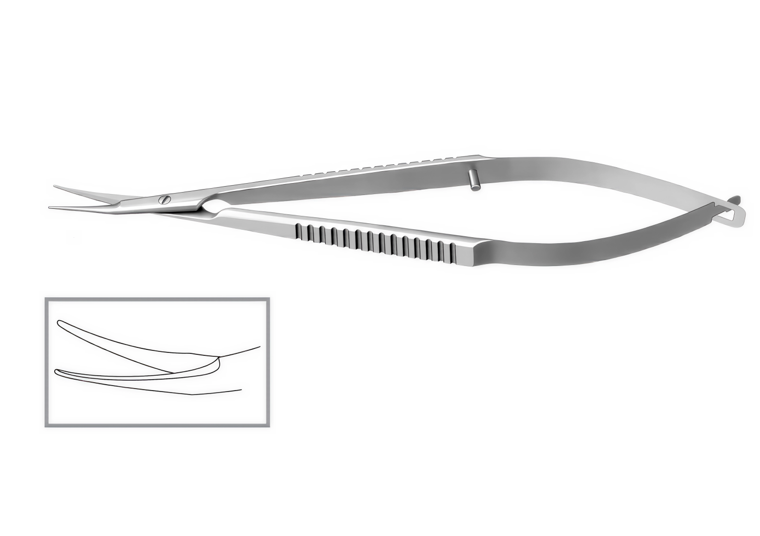 Ножницы роговичные по Ошеру, 120мм, лезвия 13мм, изогнутые, тупоконечные, плоские ручки