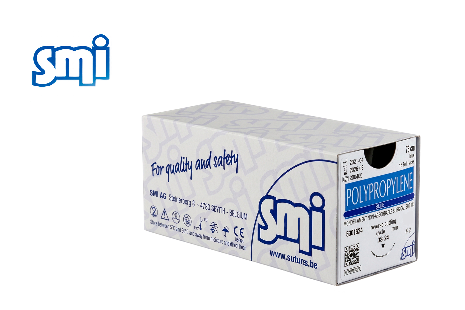 Полипропилен, мононить полипропиленовая, 8-0 (0.4), двойная колющая игла, SMI