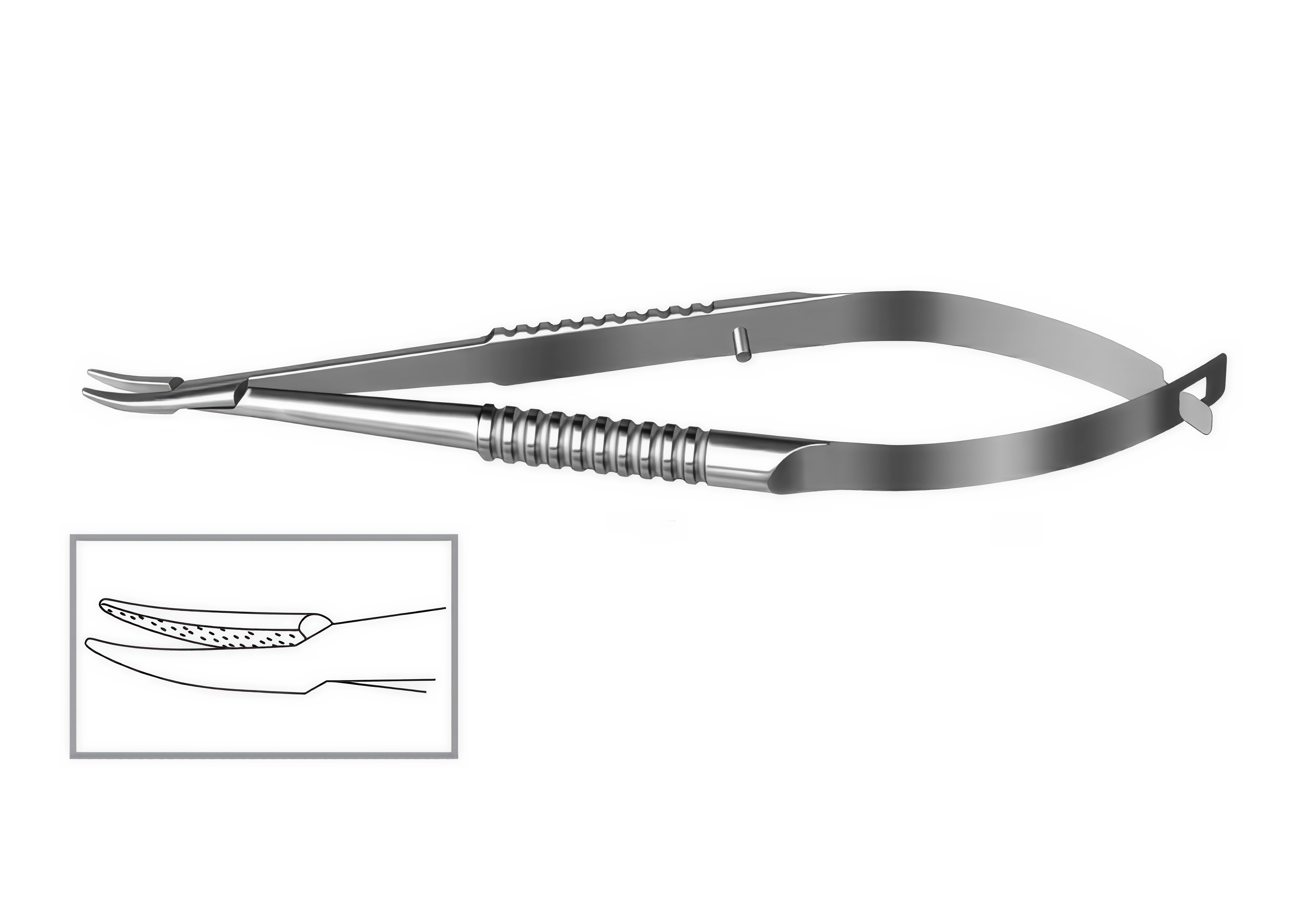 Иглодержатель по Барракеру, изогнутый, тонкие губки