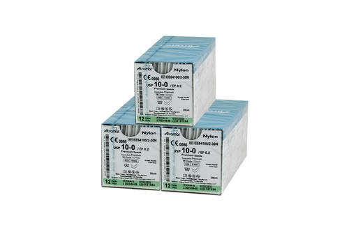 Нейлон, мононить полиамидная, 10-0 (0.2), ШПх2, 3/8, 6.2мм, ATRAMAT, EE64100/2-30N