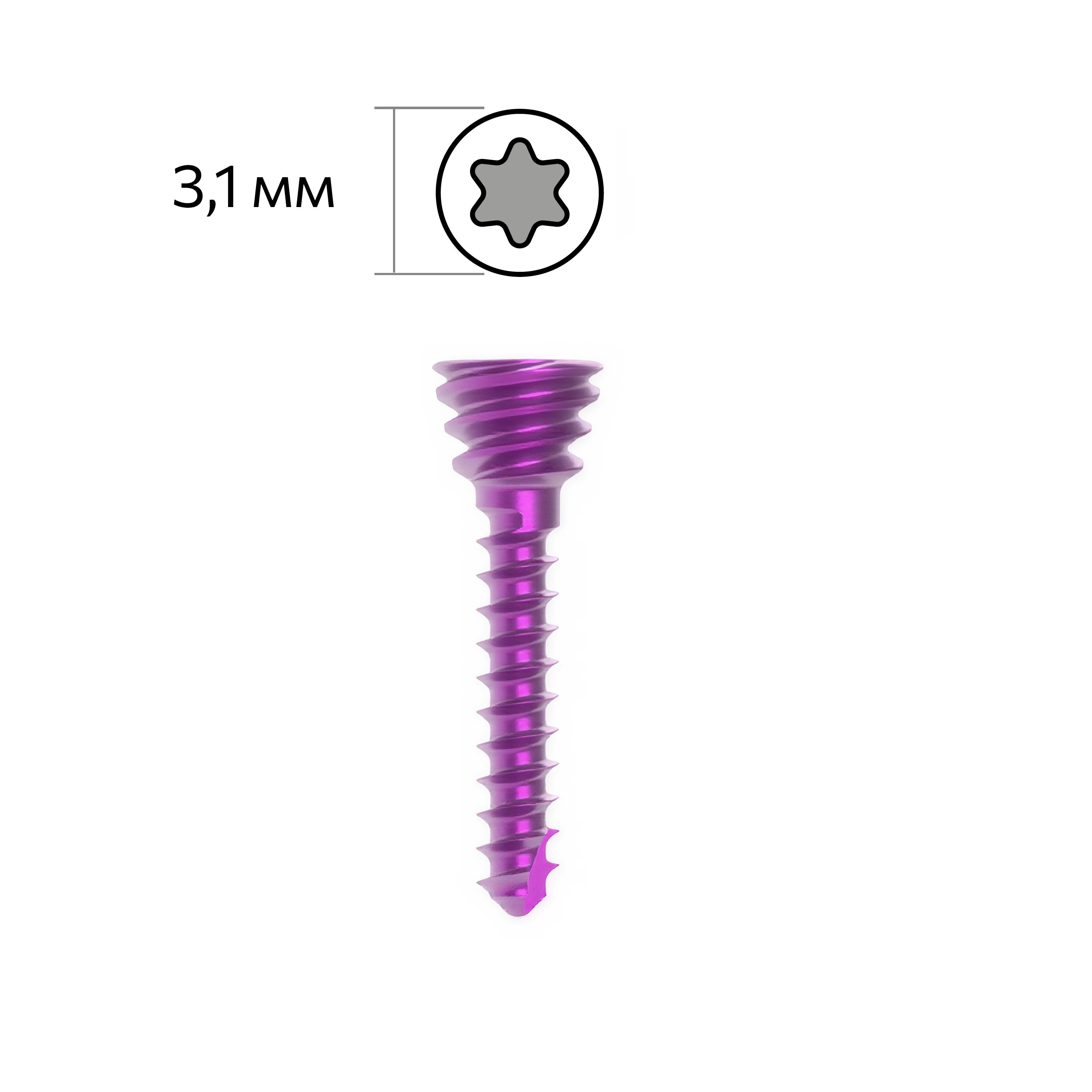 Винт кортикальный, блокируемый, 1.5, для PLP пластин, T7