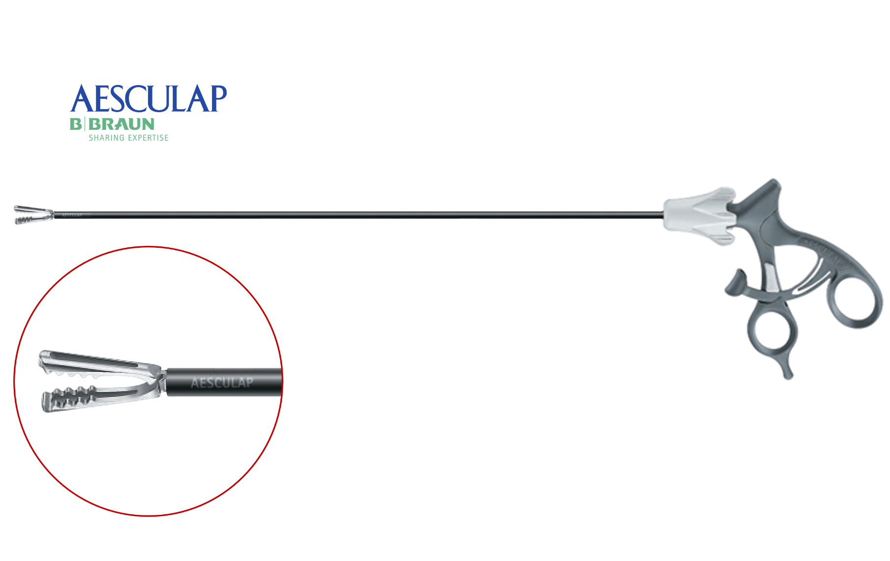 Зажим эндоскопический, D5.0мм, 310мм, окончатый, одноразовый, AESCULAP