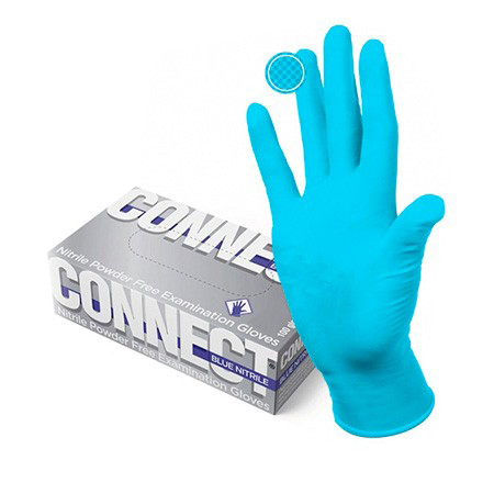 Перчатки смотровые, нестерильные, неопудренные, нитриловые, CONNECT BLUE