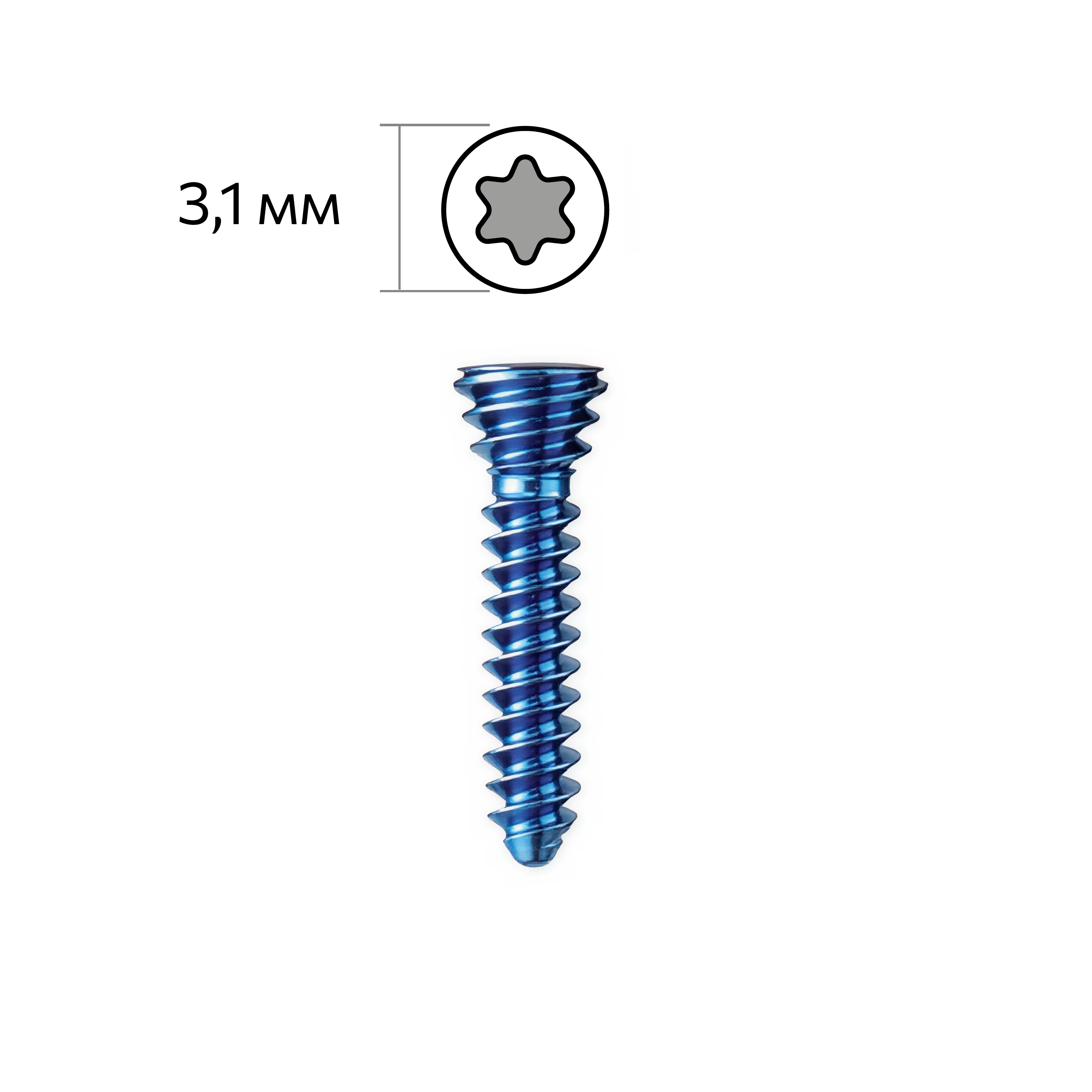 Винт кортикальный, блокируемый, 2.0, для PLP пластин, T7