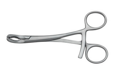 Зажим костный, 140мм, зубчатая поверхность, слегка изогнутый