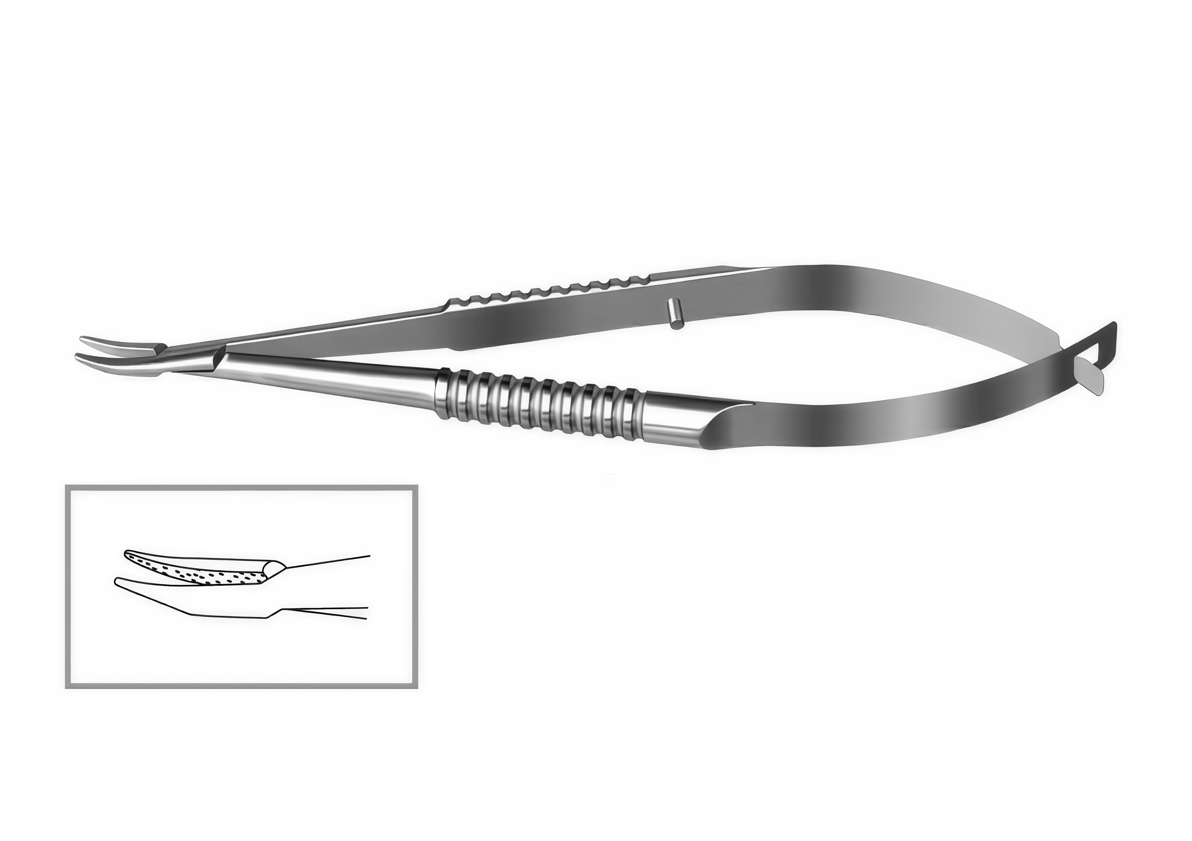 Иглодержатель по Барракеру, изогнутый, деликатные губки