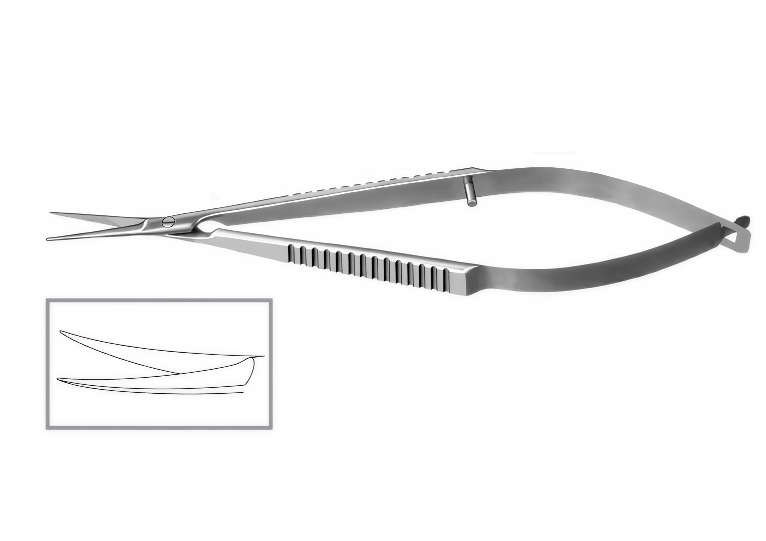 Ножницы для радужной оболочки, 120мм, лезвия 17мм, остроконечные, изогнутые, плоские ручки